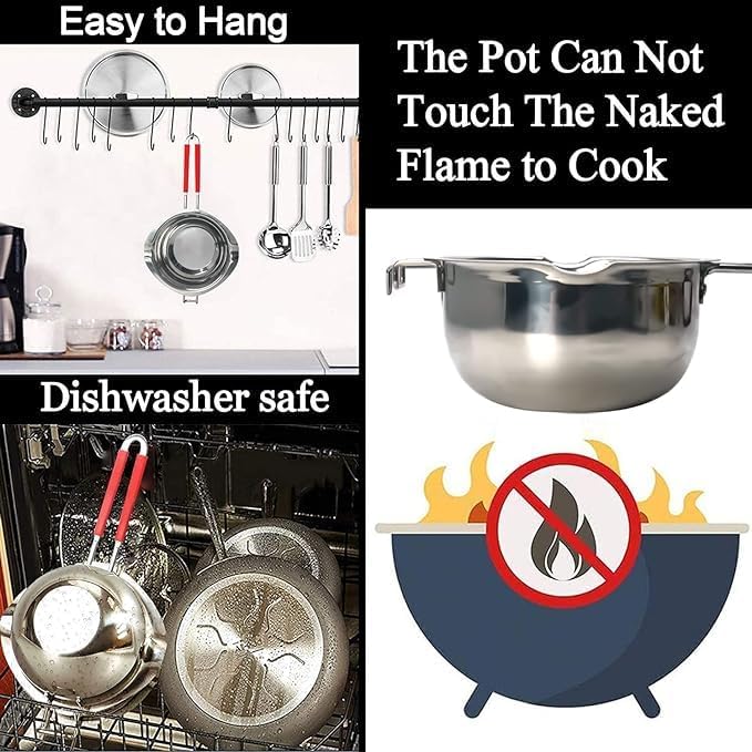 JEMESI Kerzen Schmelztopf 1200ml - Chokoladen Schmelztiegel Edelstahl 304 - Hochwertige Wasserbad Sc