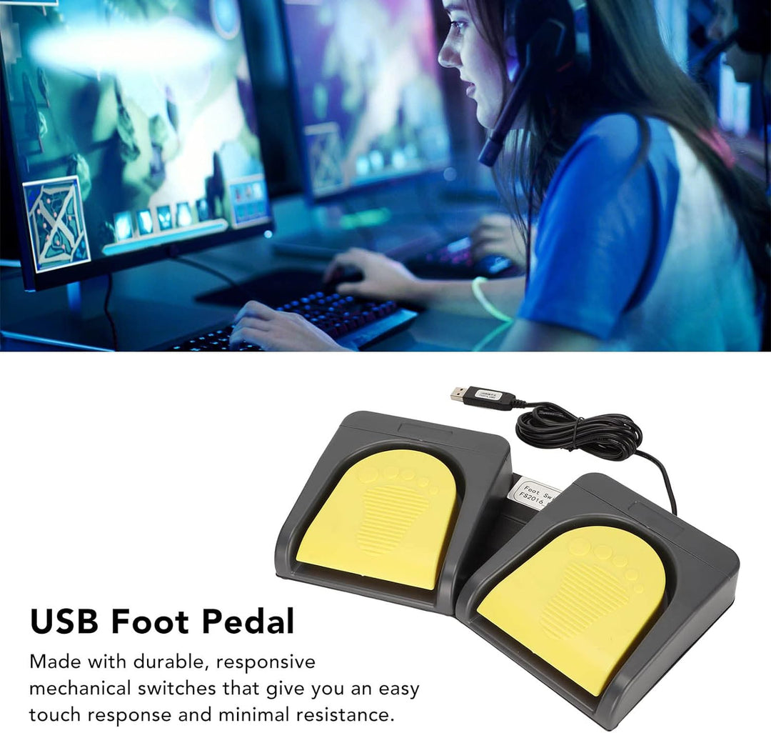Elprico USB-Fusspedal, Doppelfussschalter Mechanische Schalter mit Zwei Pedalen MIDI-Controller HID