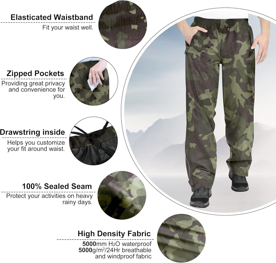 33,000ft wasserdichte Regenhose für Herren Leichte Regenhose Winddichte Outdoorhose zum Wandern Camp