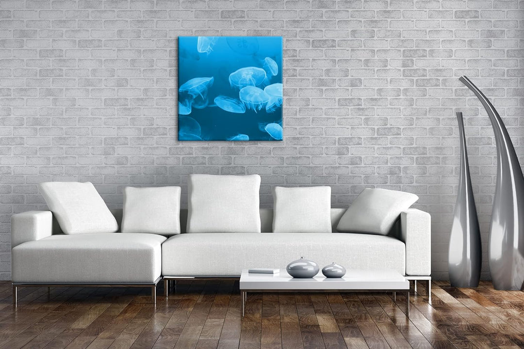 deyoli viele Blaue Quallen Format: 70x70 Effekt: Monocrome Blau als Leinwandbild, Motiv fertig gerah