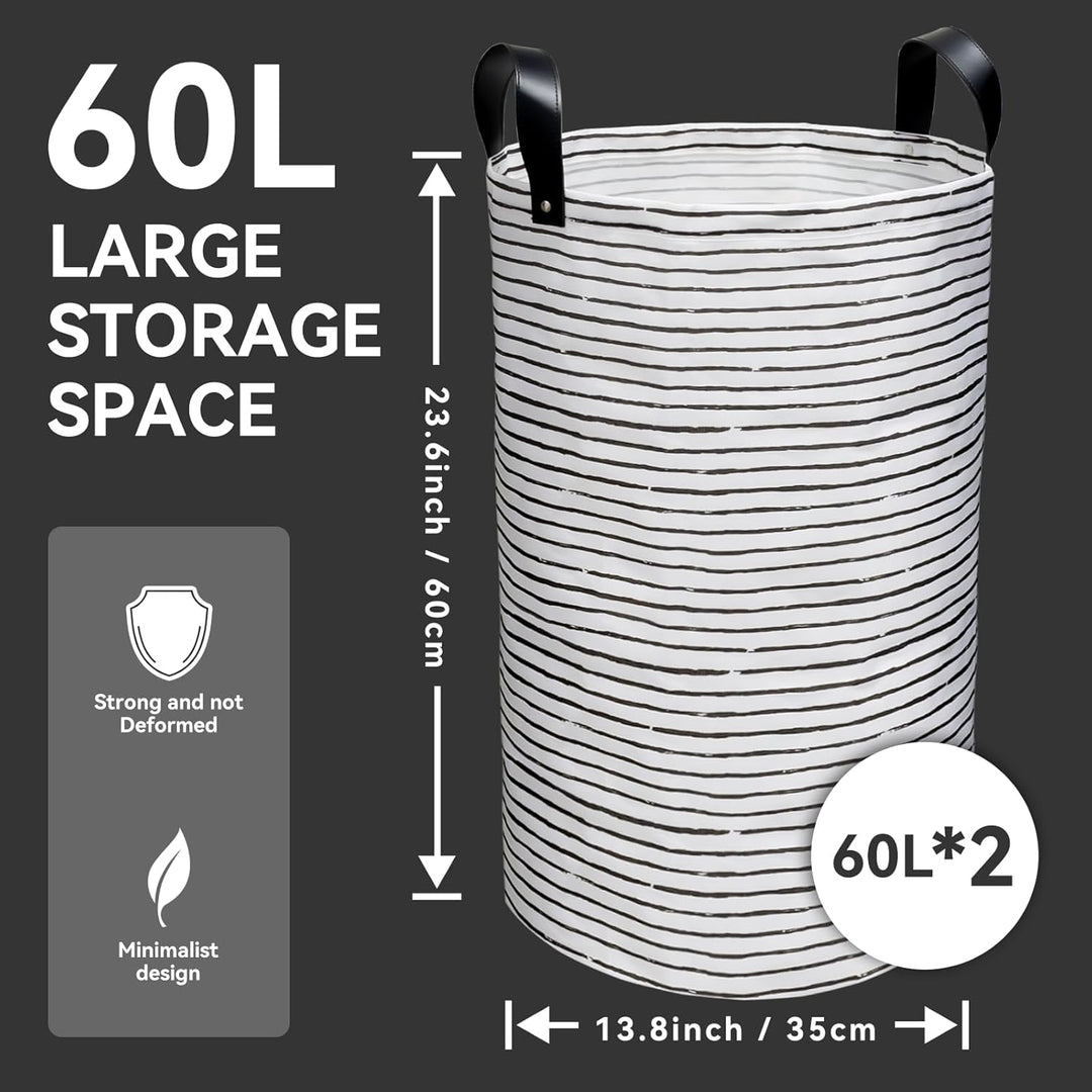 rigors 2 Stück 60L Faltbare Wäschekorb, Gross Wäschesack mit verstärkten Nieten PU-Ledergriffen, Wäs