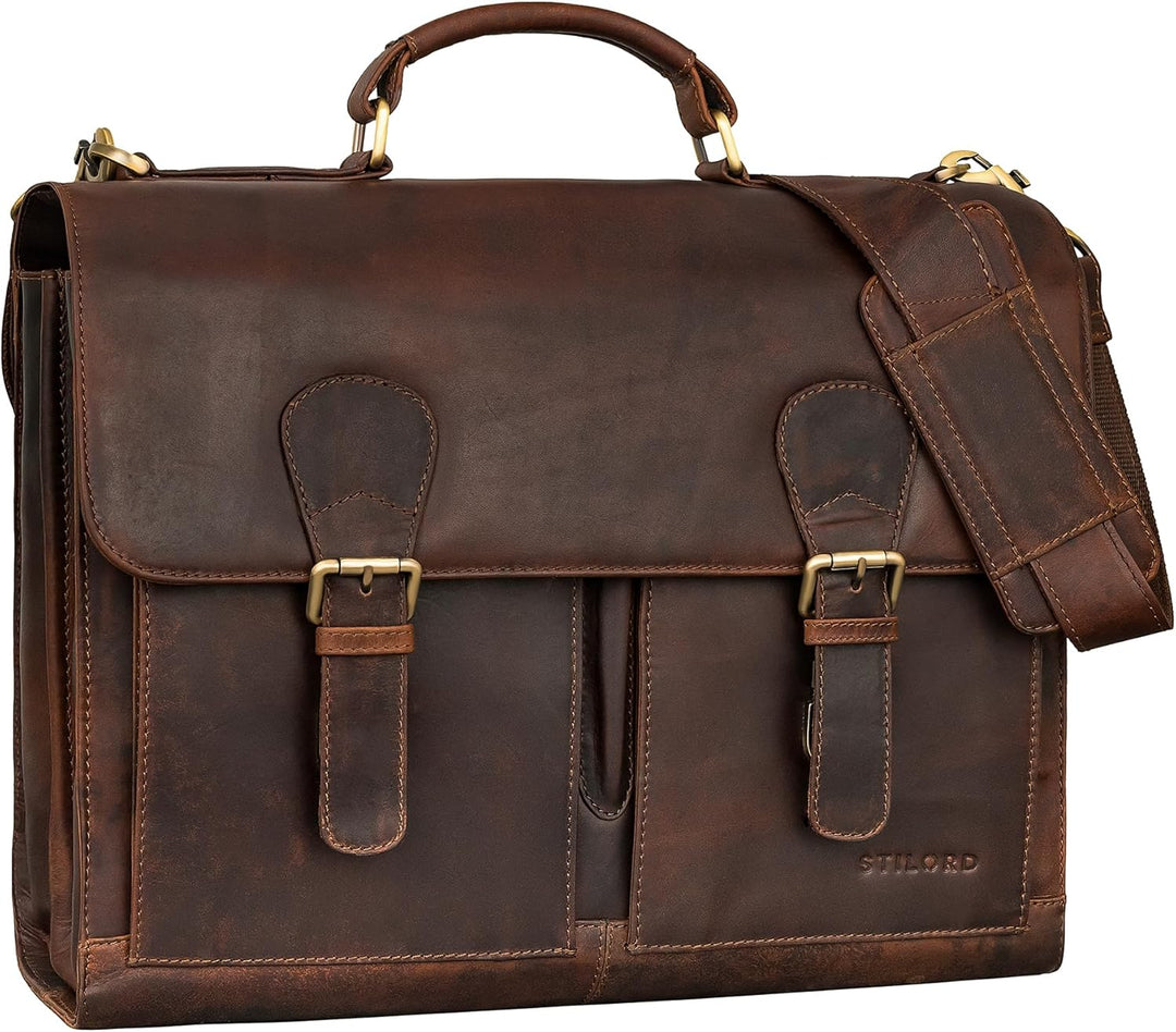 STILORD 'Ludger' Leder Laptop Tasche 15,6 Zoll für Damen und Herren Ordnertasche Echtleder Businesst