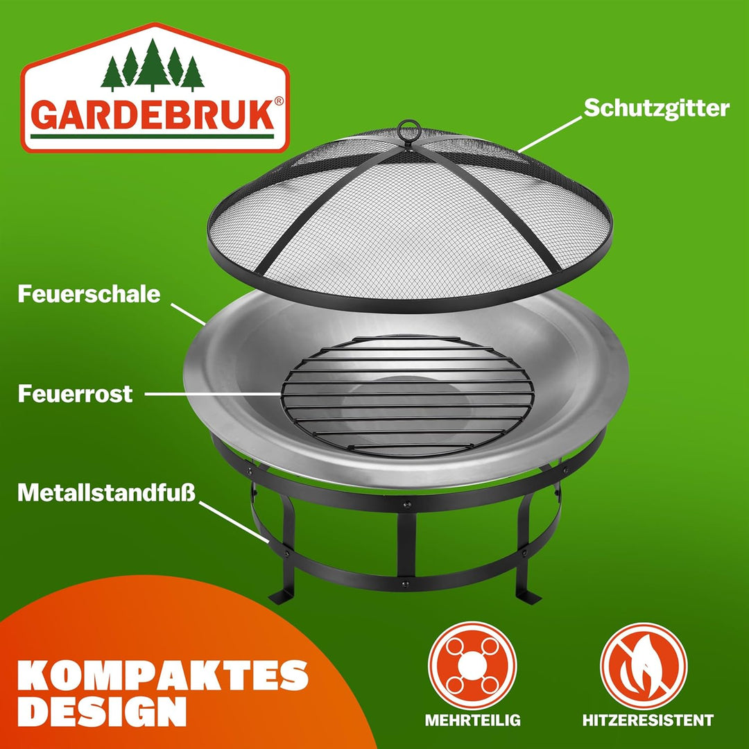 Gardebruk® Feuerstelle 75cm Edelstahl Funkenschutz Garten Outdoor Balkon Feuerschale Grill