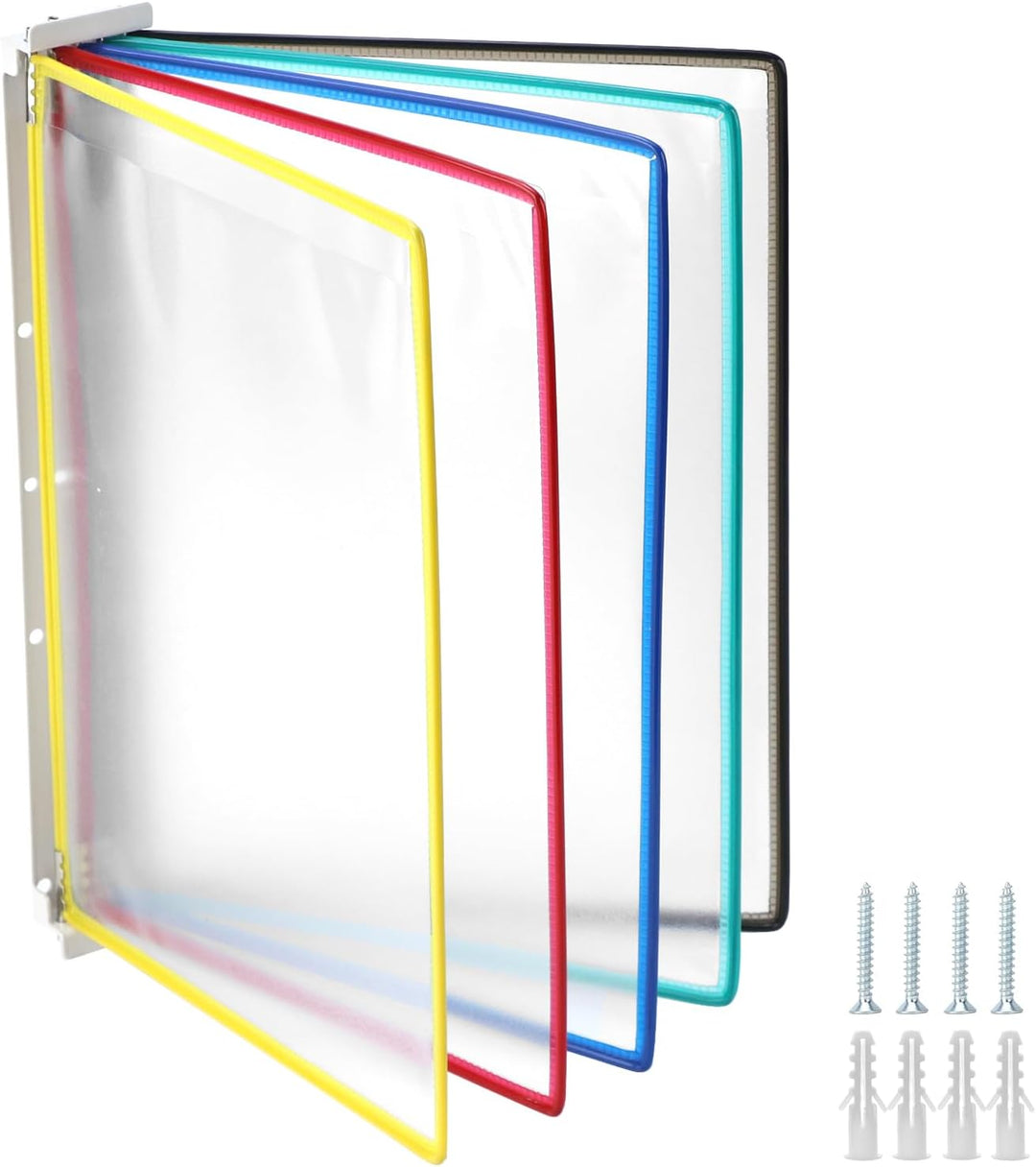 QWORK® Wand Sichttafelsystem - 5 X Sichttafeln A4 - Mehrfarbig Dokumentenhalter für Messehallen, Res