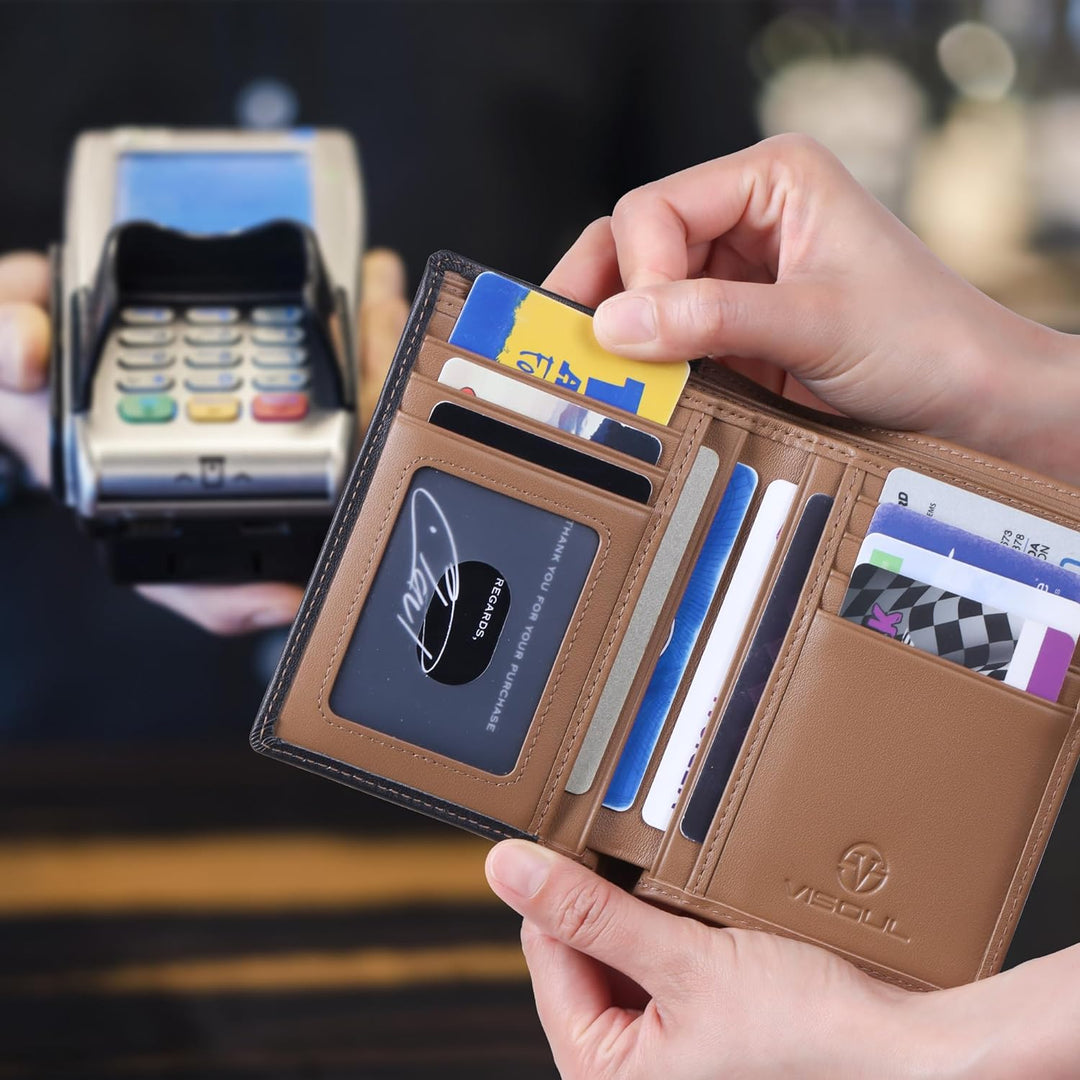 VISOUL Echt Leder Geldbörse Herren mit RFID Schutz Portemonnaie Gross mit Münzfach 10 Fächer Echtled