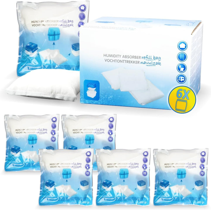 Stimo 6x Luftentfeuchter Nachfüllpack 400g Raumentfeuchter Feuchtigkeits-Stopper Granulat - Beutel (