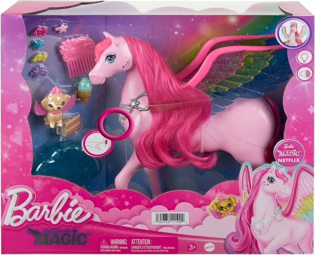 BARBIE Ein Verborgener Zauber Pegasus - Interaktives Spielzeug mit Lichtern und Geräuschen, 10 Zubeh