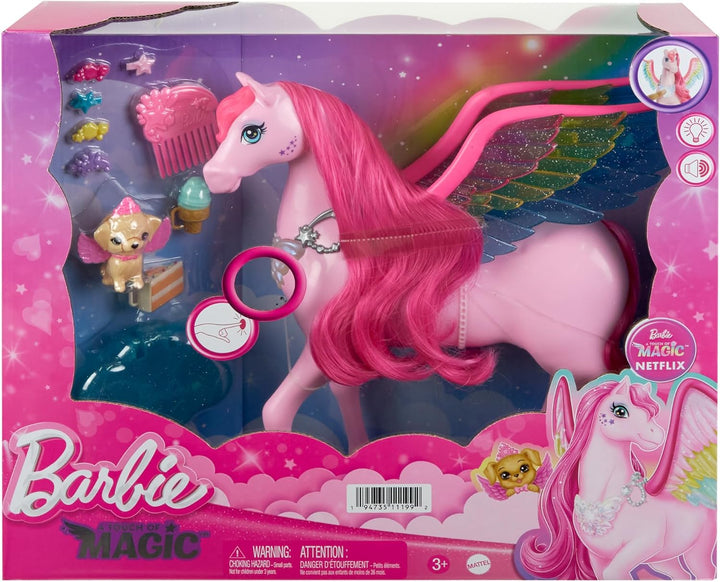 BARBIE Ein Verborgener Zauber Pegasus - Interaktives Spielzeug mit Lichtern und Geräuschen, 10 Zubeh