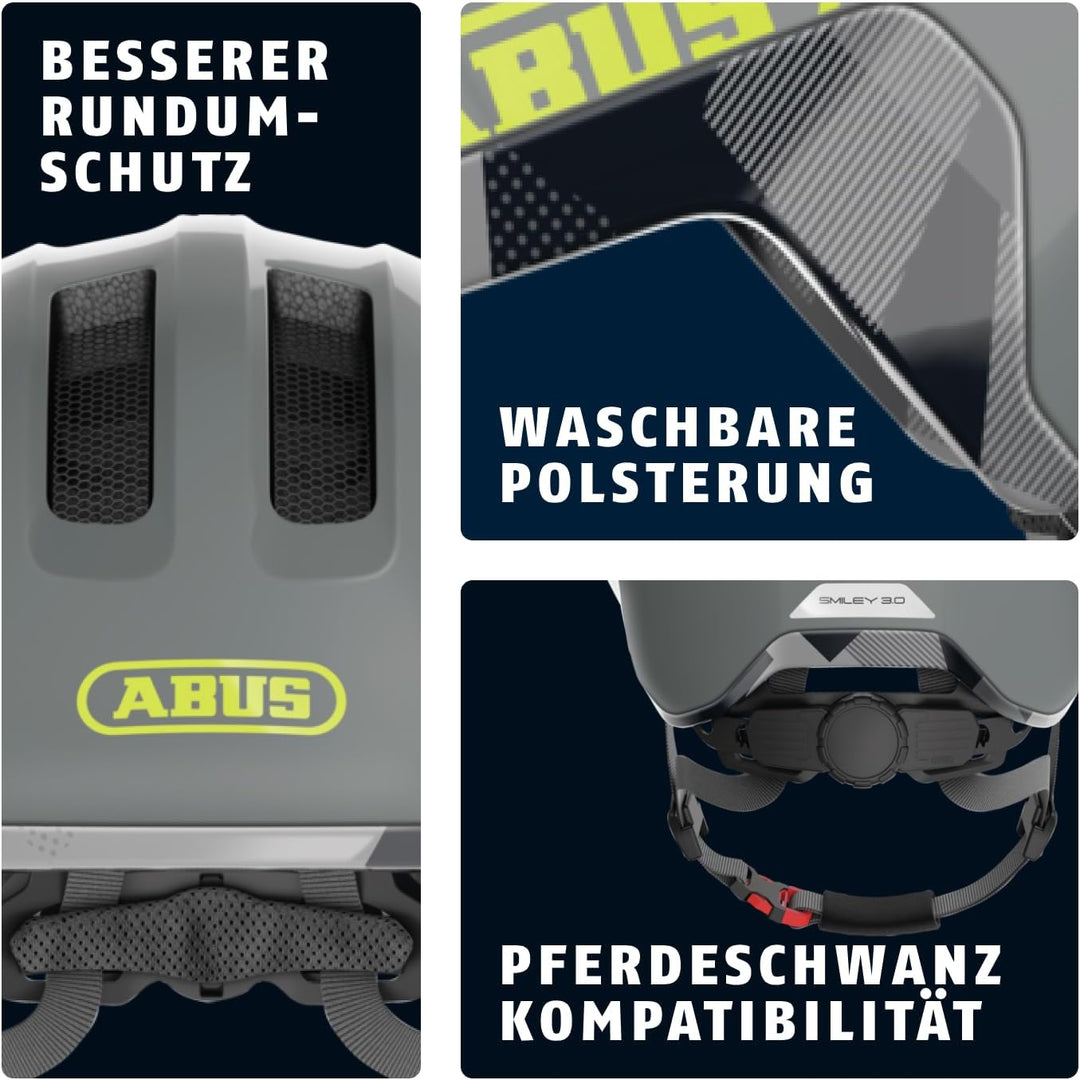 ABUS Kinderhelm Smiley 3.0 ACE LED - Fahrradhelm mit Licht - tiefe Passform & Platz für einen Zopf -