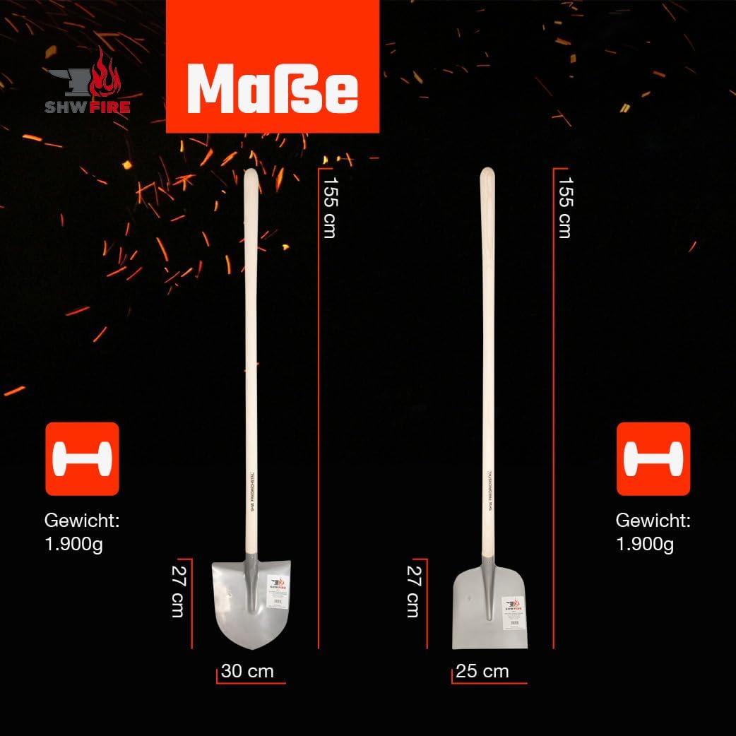 SHW-FIRE Holsteiner und Frankfurter Schaufel aus Spezialstahl und Eschenholz. 130cm