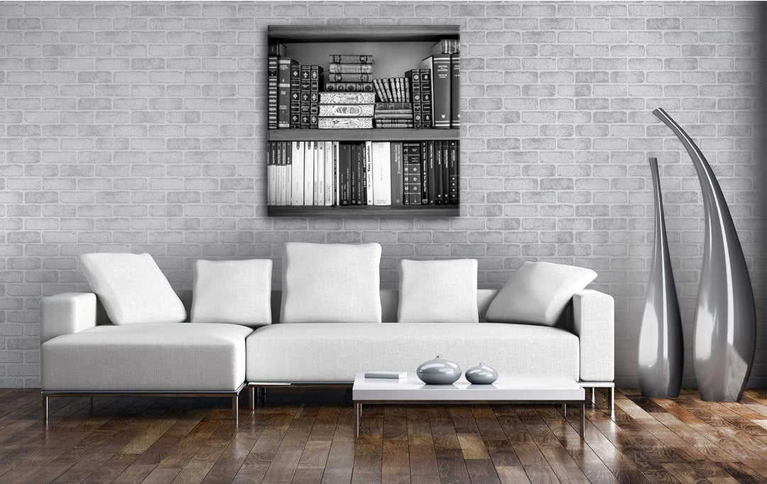 deyoli Klassisches Bücherregal Format: 70x70 Effekt: Schwarz&Weiss als Leinwandbild, Motiv auf Echth