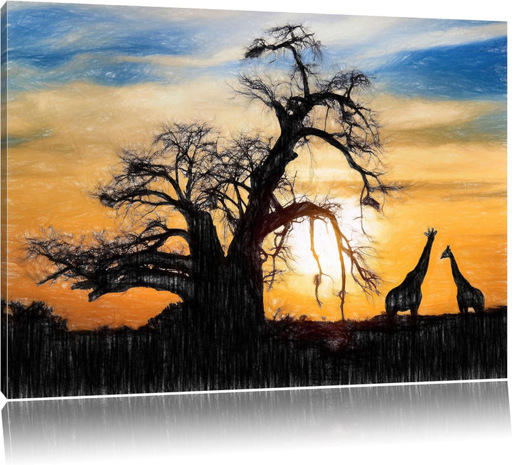 Pixxprint Zwei Giraffen in der Wüste als Leinwandbild/Grösse: 100x70 cm/Wandbild/Kunstdruck/fertig b