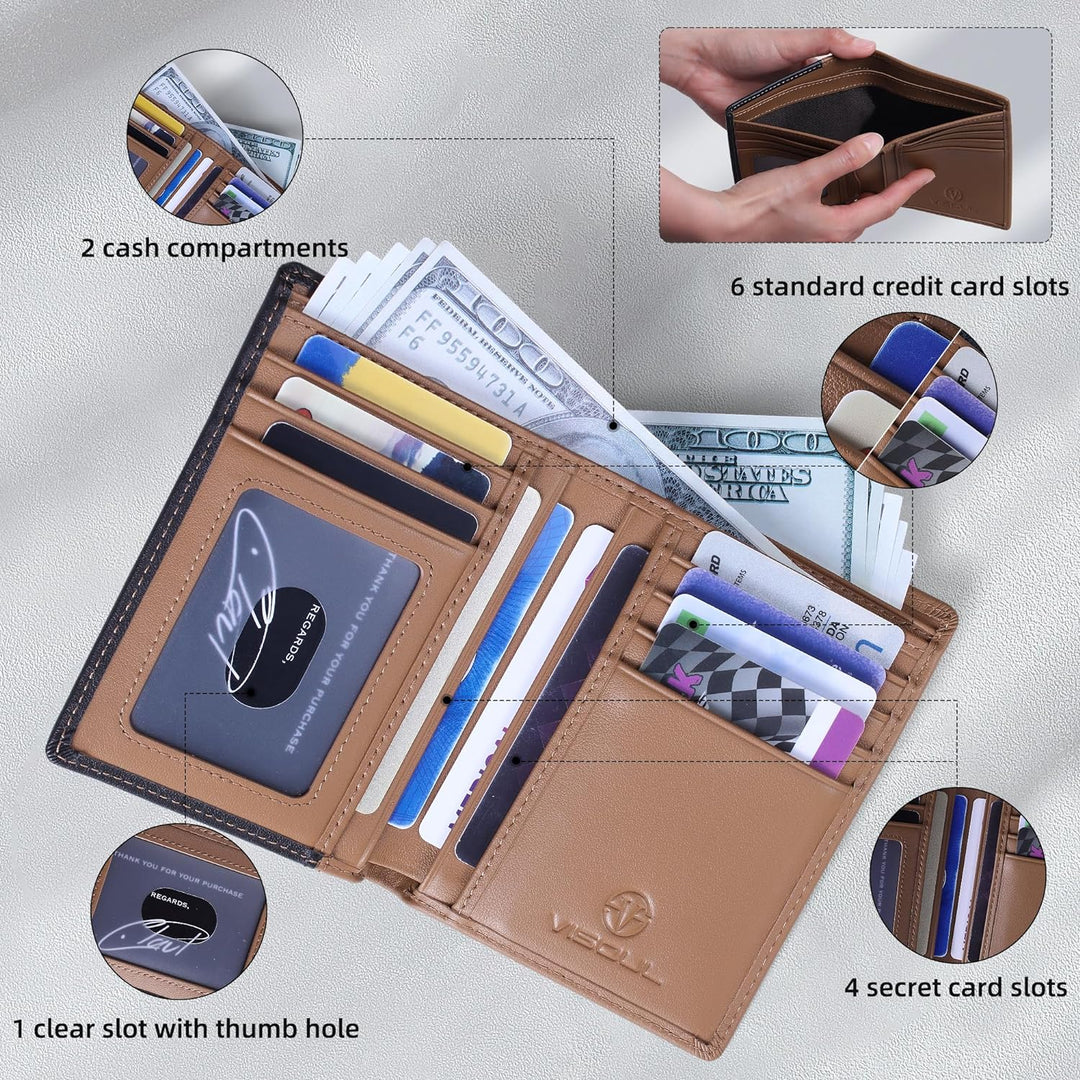 VISOUL Echt Leder Geldbörse Herren mit RFID Schutz Portemonnaie Gross mit Münzfach 10 Fächer Echtled