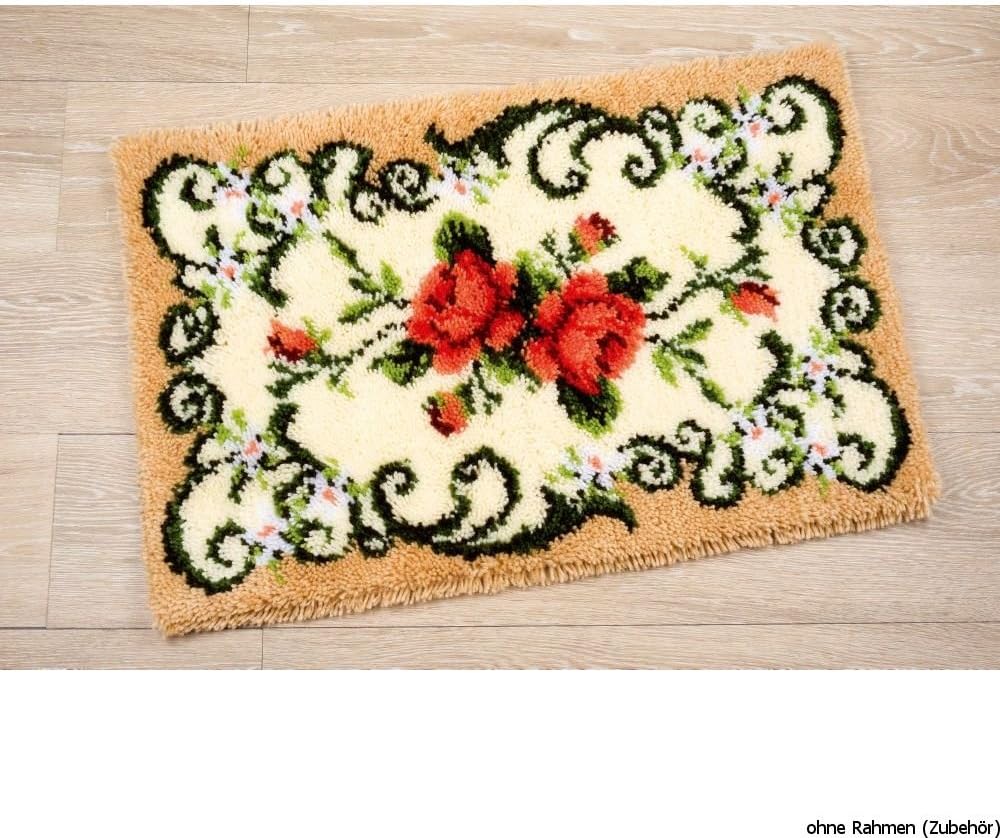 Vervaco Rosenteppich Knüpfteppich mit Knüpfhaken, Baumwolle, Mehrfarbig, 75 x 45 x 1 cm