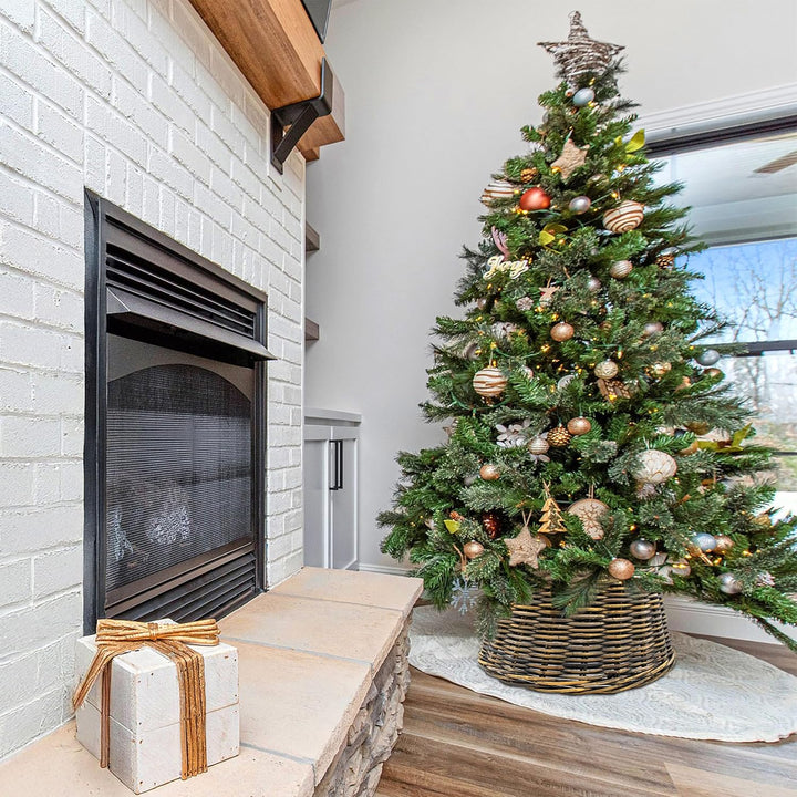 Rattan Weihnachtsbaumrock aus Weide 60 cm - Dunkelbraun - Abdeckung für den Christbaum Ständer - Wei