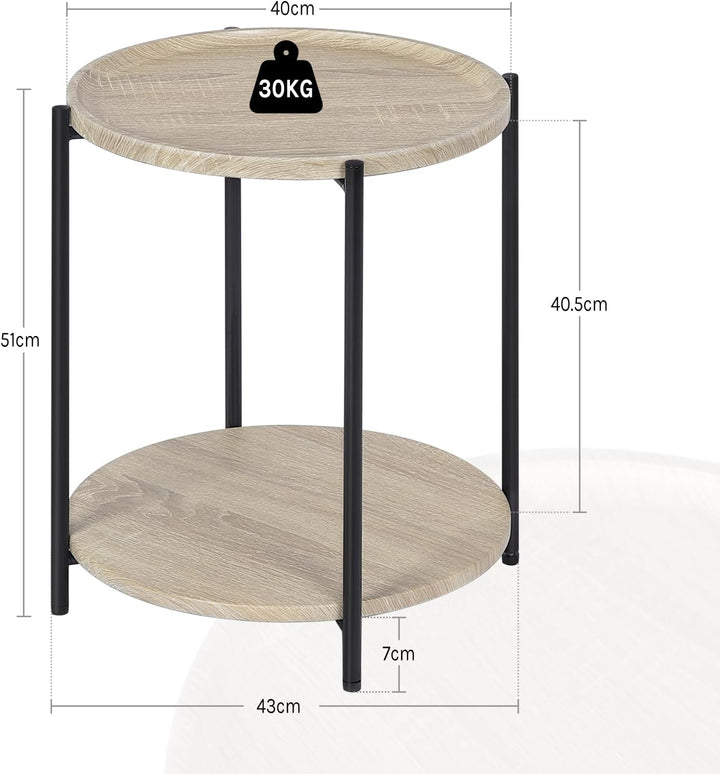 WOLTU Couchtisch rund, Beistelltisch mit 2 Ablagen, Wohnzimmertisch mit Abnehmbarer Tischplatte, Nac