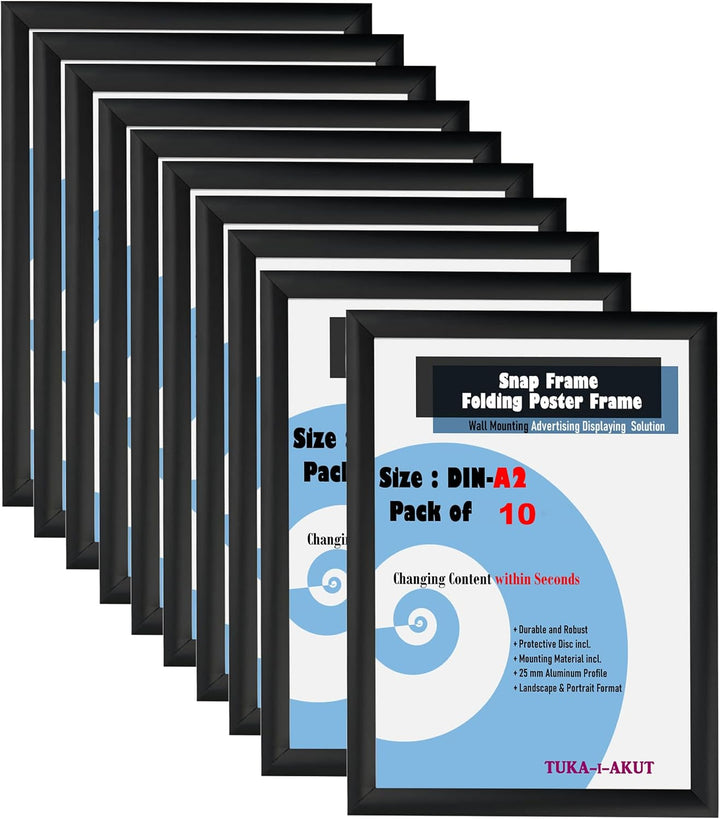 TUKA-i-AKUT 10er A2 Klapprahmen aus Aluminium 25 mm Profil, Plakatrahmen Wechselrahmen Poster Rahmen