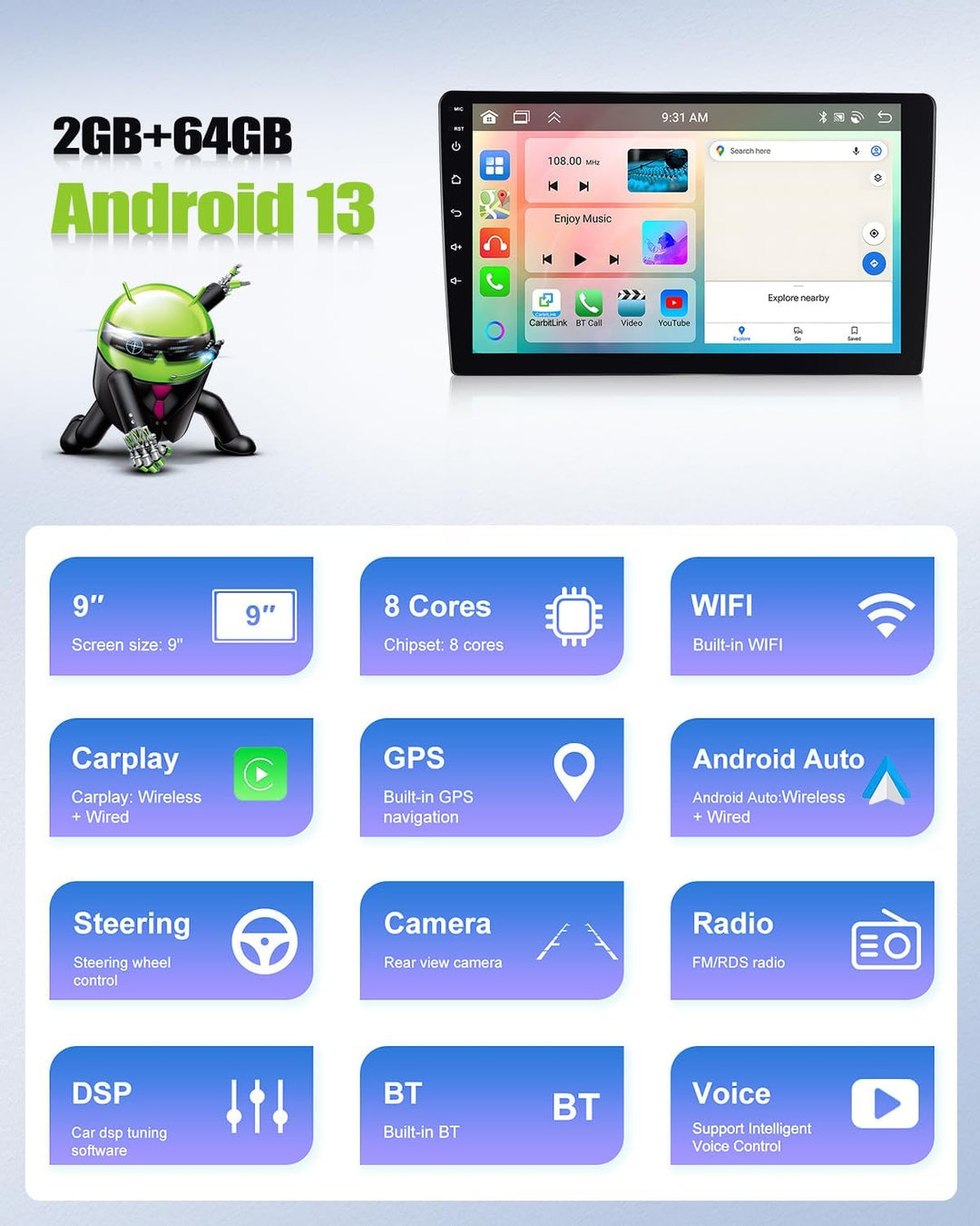 2G+64G CAMECHO Android 13 Autoradio mit Navi fßr Porsche Cayenne 9PA (2002-2010),8 Core丨9 Auto Radio