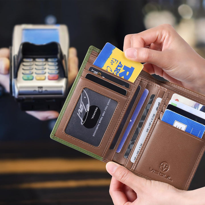VISOUL Echt Leder Geldbörse Herren mit RFID Schutz Portemonnaie Gross mit Münzfach 10 Fächer Echtled