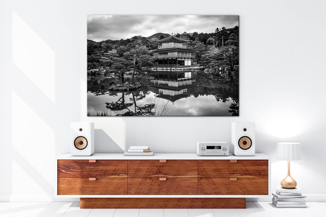 deyoli Tempel- und Gartenanlage Japans Effekt: Schwarz&Weiss,Format: 80x60 als Leinwandbild, Motiv f