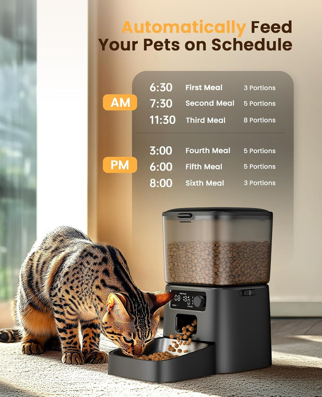 oneisall 3.5L Futterautomat Katze, Katzenfutter Automat mit Programmierbarem Timer, 1-6 Mahlzeiten p