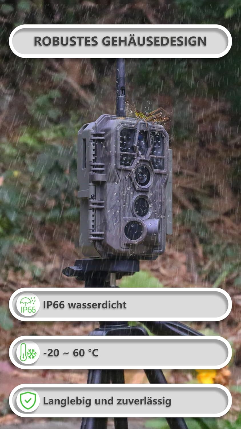 GardePro E8P Max Wildkamera WLAN, Wiederaufladbare 8000mAh Batterie, integrierte SD Karte, 64MP 1296