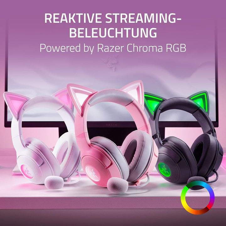 Razer Kraken Kitty V2 - Kabelgebundenes RGB-Headset mit Katzenohren (Reaktive Streaming-Beleuchtung,