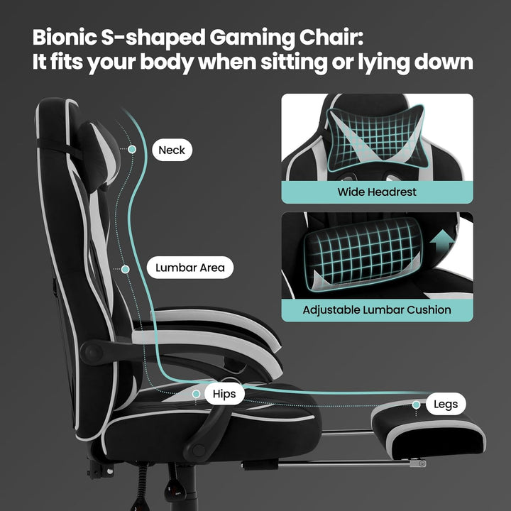 WOLTU Gaming Stuhl Stoff Atmungsaktiv Bürostuhl Gaming Chair Ergonomisch mit Lendenkissen, Gamer Stu