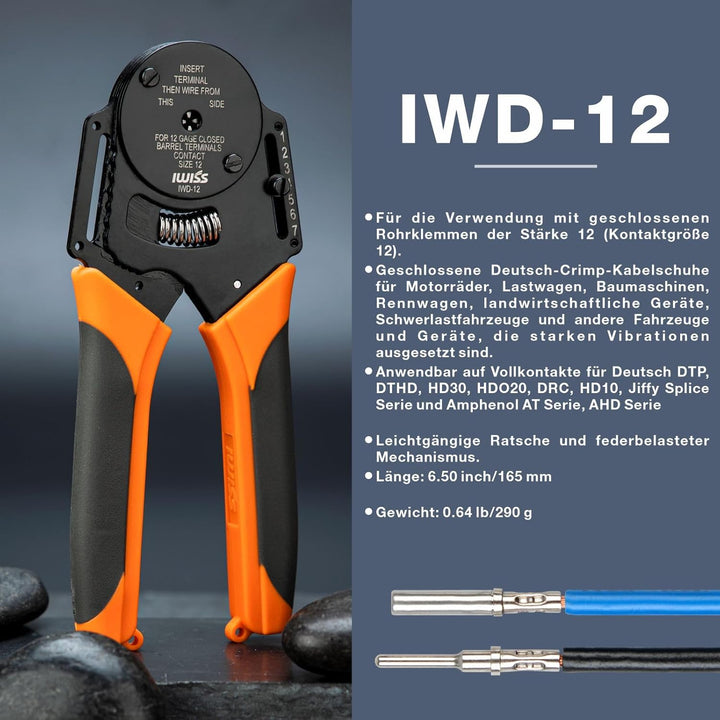 iCrimp IWD-12 Solid Barrel Crimpzange, 0,3-0,5mm², Crimpwerkzeuge Kontakte Deutsch & Amphenol Kontak