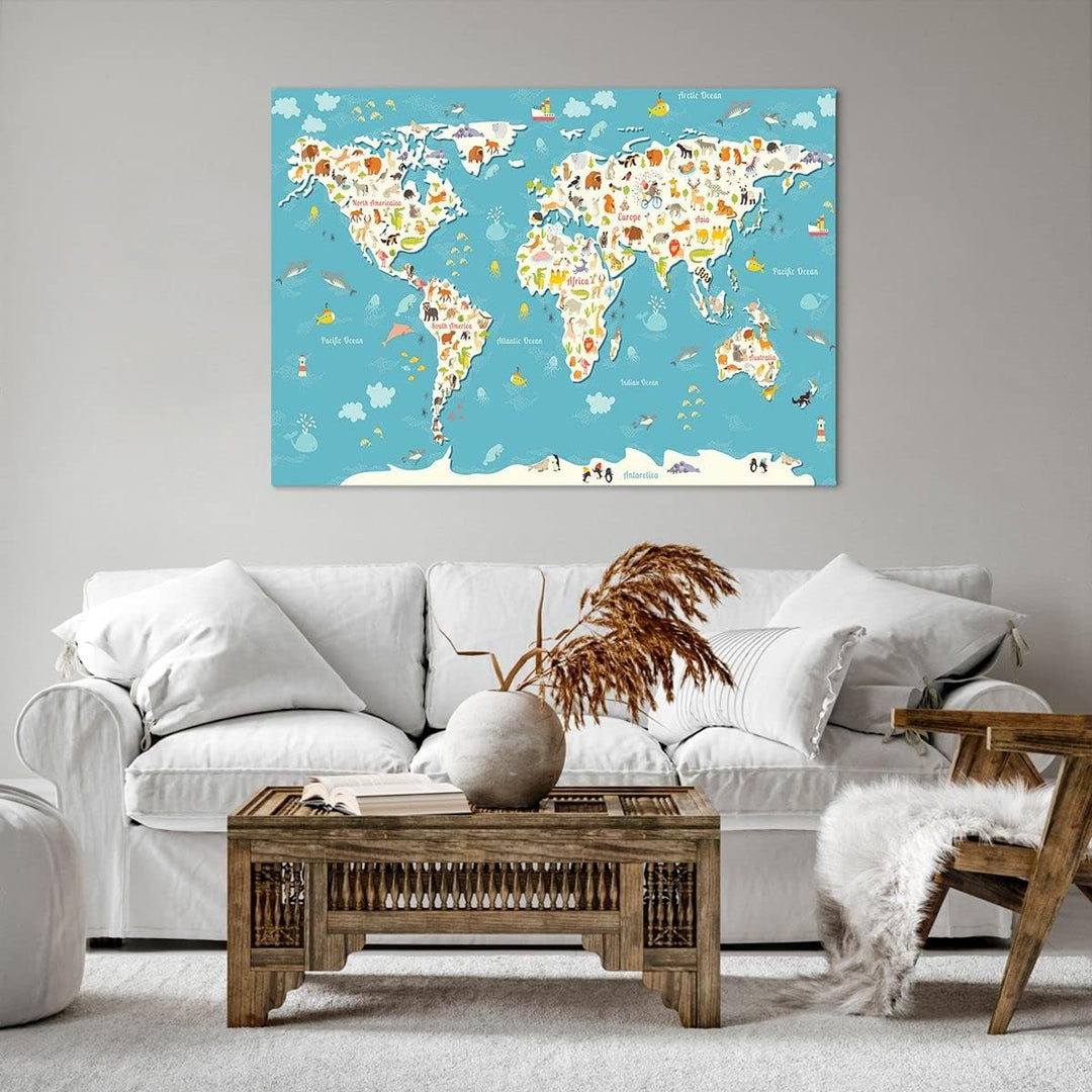 Bilder auf Leinwand 100x70cm Leinwandbild Geographie Globus Grafik Illustration Gross Wanddeko Bild