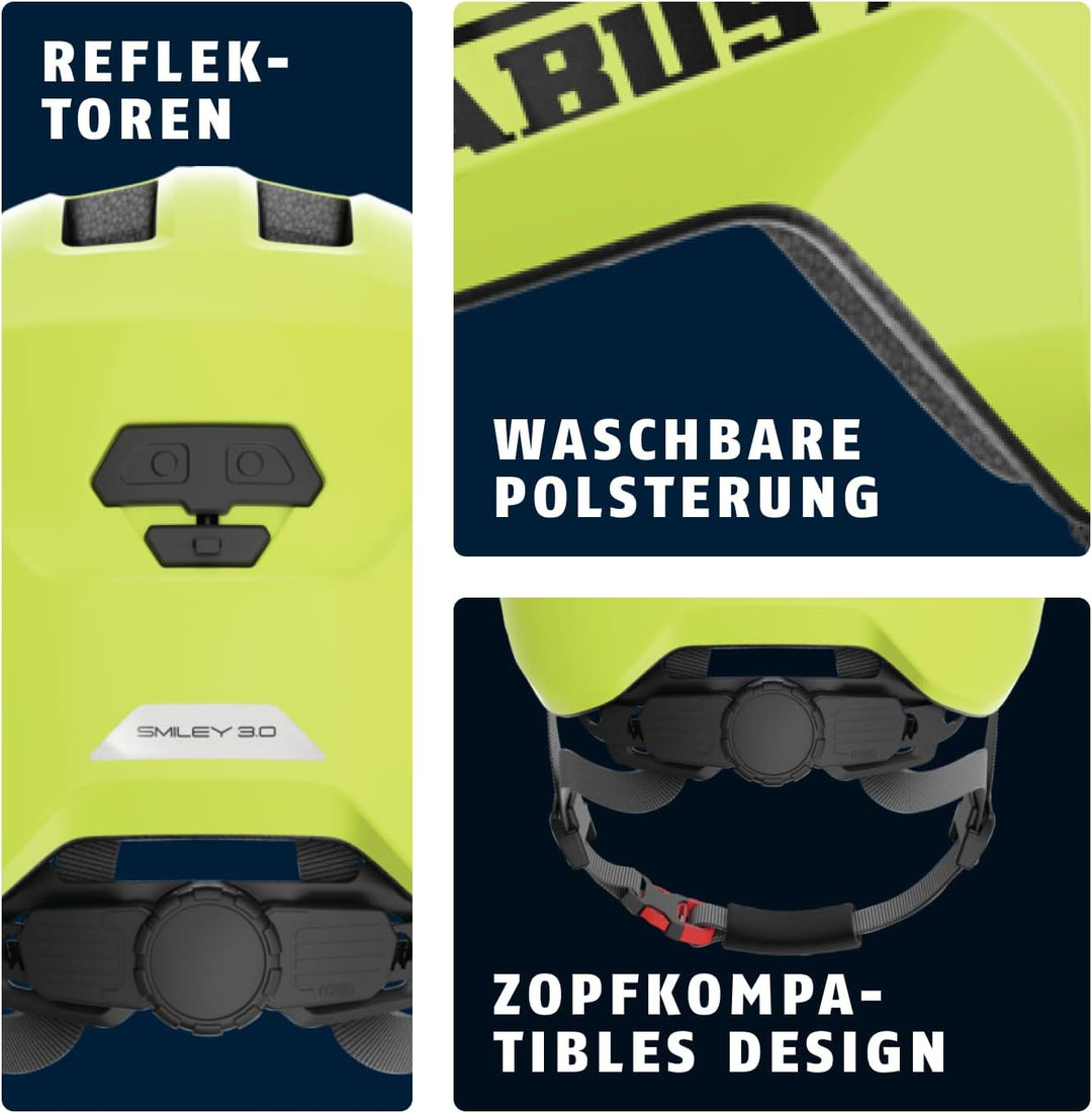 ABUS Kinderhelm Smiley 3.0 - Fahrradhelm mit tiefer Passform, kindergerechten Designs & Platz für ei