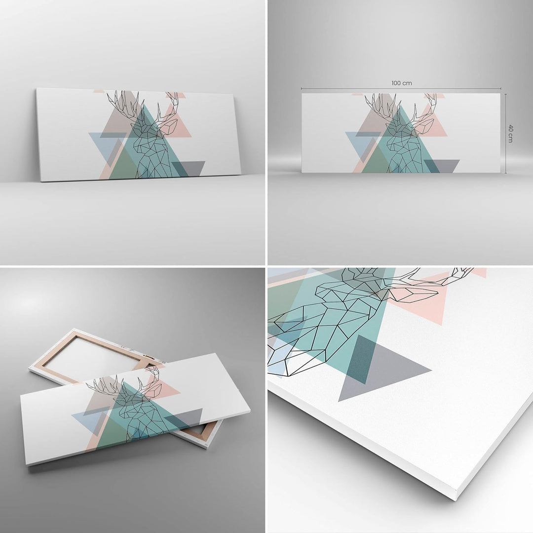 Panorama Bilder auf Leinwand 100x40cm Leinwandbild Hirsch Abstraktion Gross Wanddeko Bild Schlafzimm