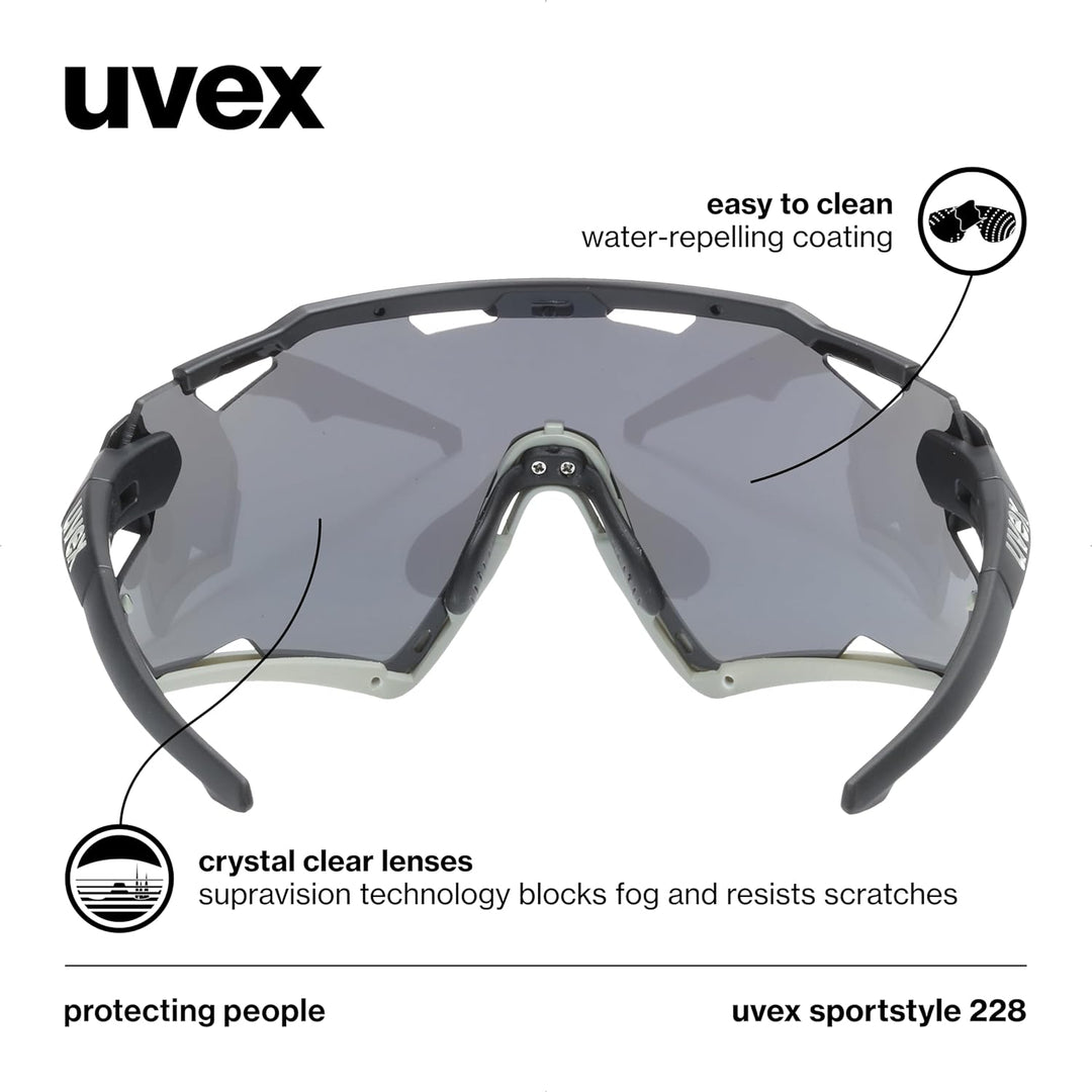 uvex Unisex Sportstyle 228 Sportbrille (1er Pack) Einheitsgrösse black sand mat/silver, Einheitsgrös