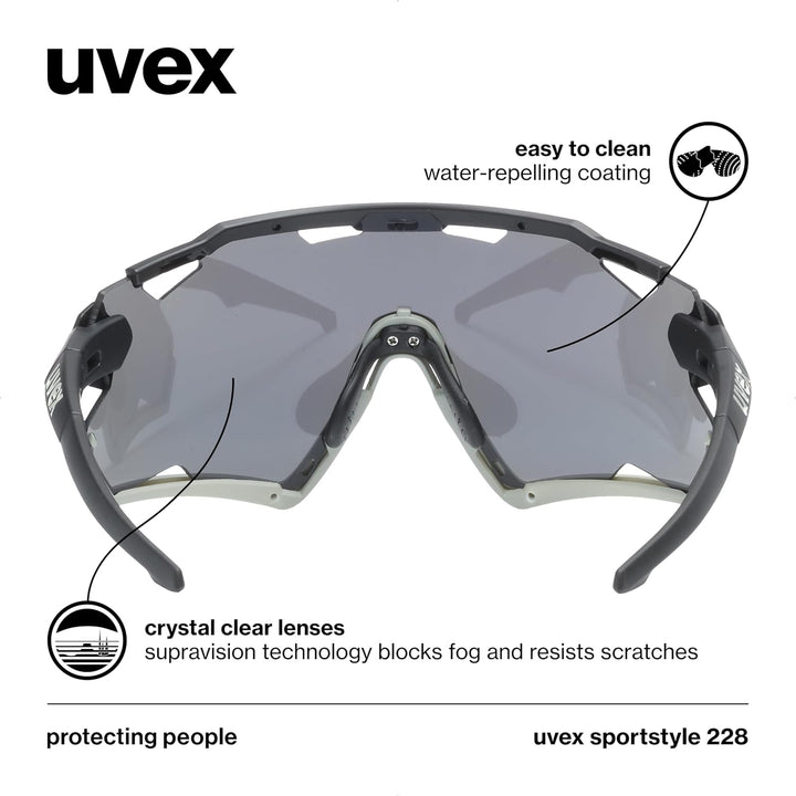 uvex Unisex Sportstyle 228 Sportbrille (1er Pack) Einheitsgrösse black sand mat/silver, Einheitsgrös