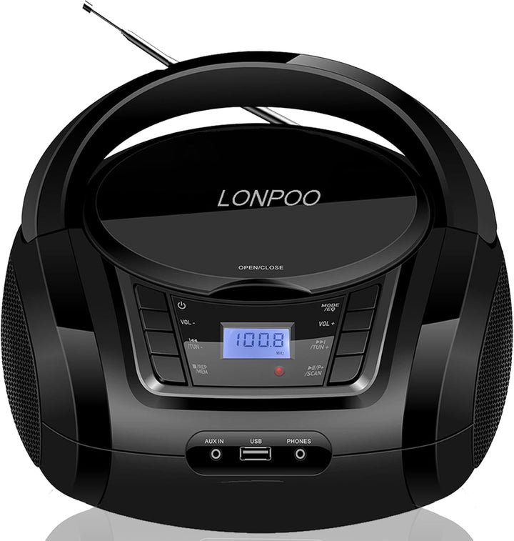 Tragbarer CD-Player Boombox mit FM-Radio/Bluetooth/USB/AUX-Eingang | 3,5 mm MIC & Kopfhöreranschluss