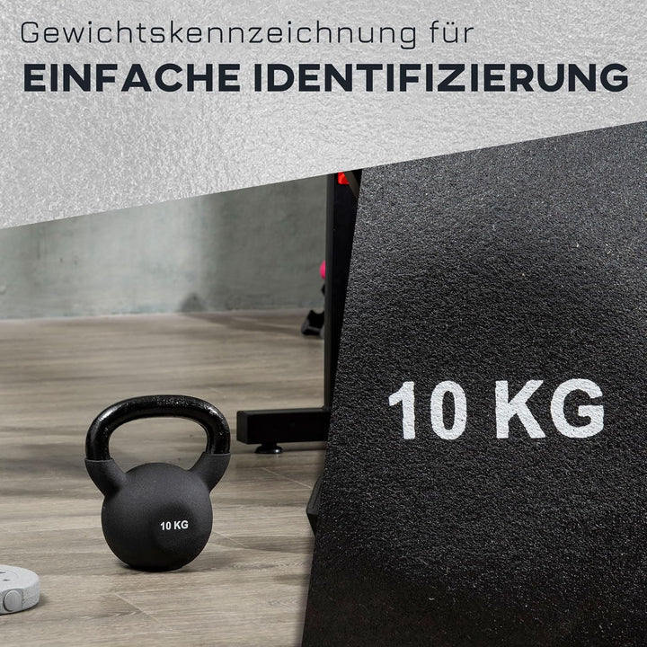 HOMCOM 10 KG Kettlebell Kugelhantel aus Gusseisen mit Neoprenbeschichtung Bodenschonende Schwunghant