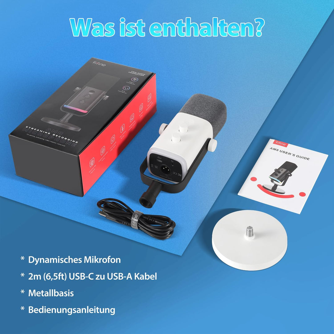 FIFINE USB XLR Mikrofon für Streaming Podcast Studio, Dynamisch Microphone Gaming PC mit Stummschalt