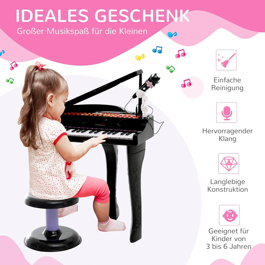HOMCOM Kinder Klavier Mini-Klavier Piano Keyboard Musikinstrument MP3 USB inkl. Hocker 37 Tasten Sch