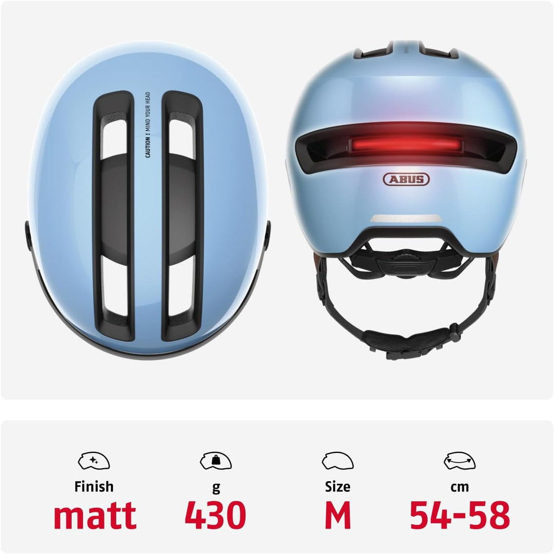 ABUS Stadthelm HUD-Y ACE - stylischer Fahrradhelm mit Visier und magnetischem, aufladbarem LED-Rückl