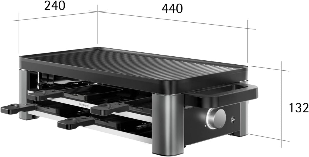 WMF Master Raclette Grill mit Keramikpfännchen und Schiebern, Raclette 8 Personen, 1500 W, mit Ablag