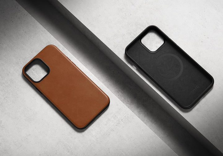 NOMAD Modern Leather Case für iPhone 14 | Schutzhülle aus Polycarbonat und hochwertigem Echtleder |