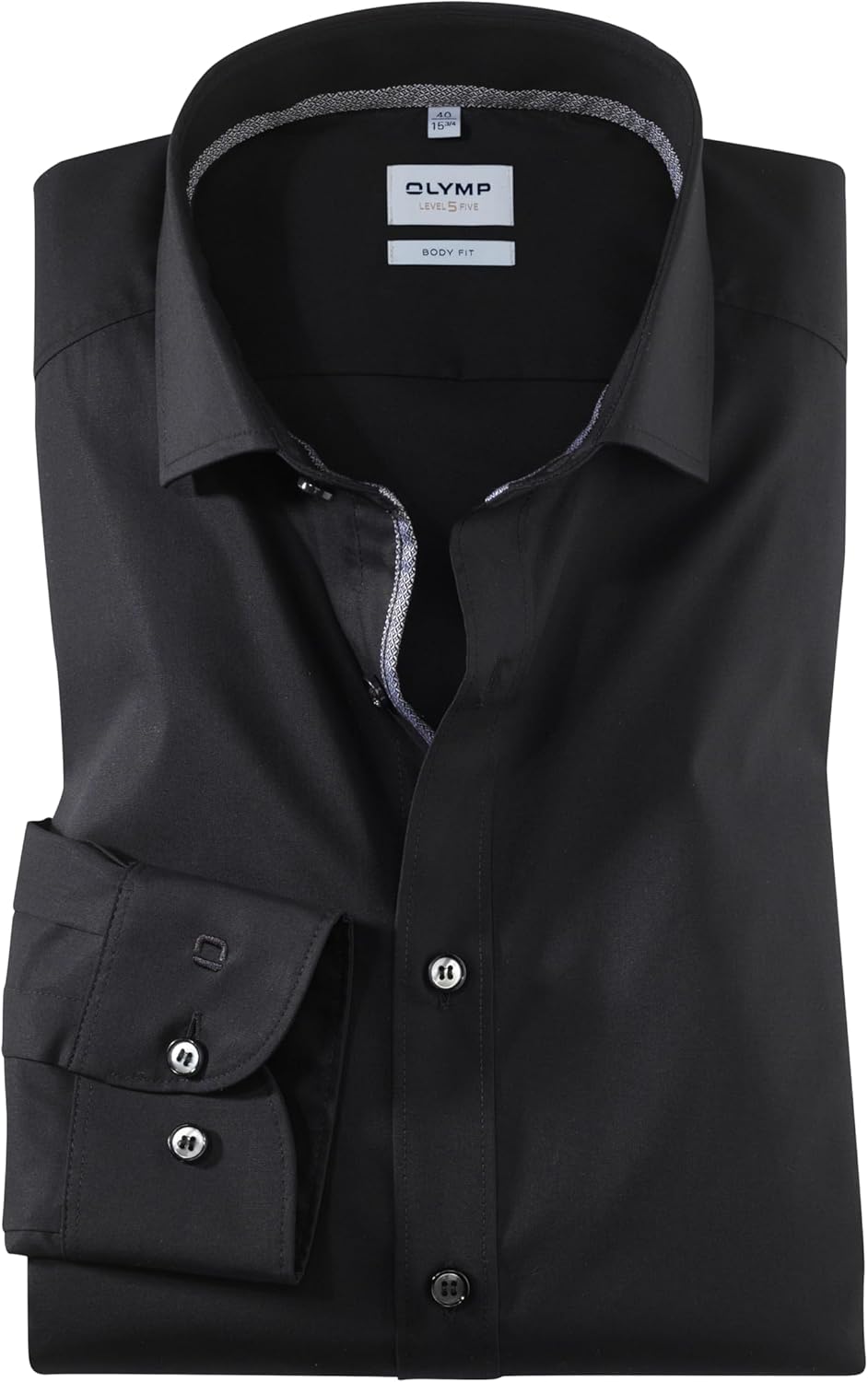 OLYMP Herren Oberhemd Langarm Level Five,Uni,Body fit,Royal Kent 39 Schwarz 68, 39 Schwarz 68