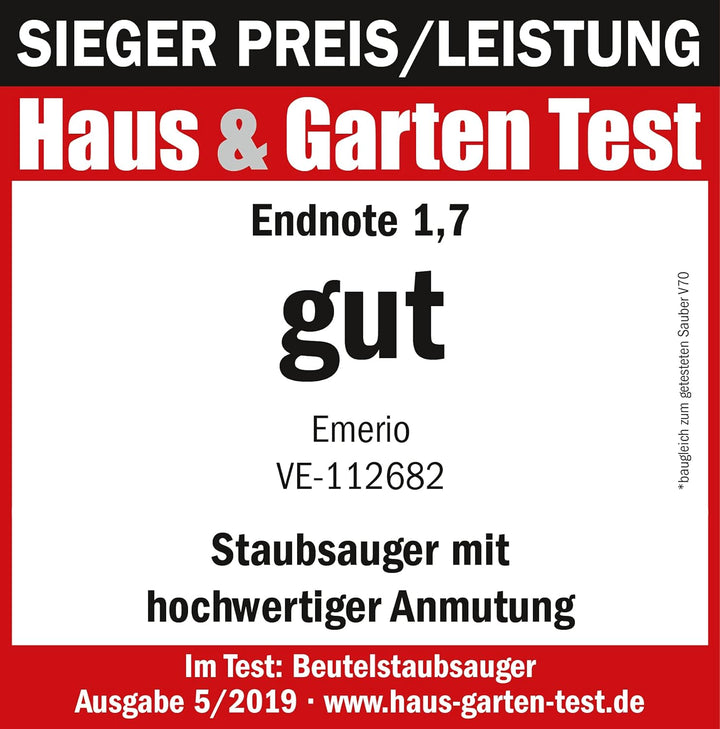 Emerio ECO Staubsauger mit Beutel Preis-/LEISTUNGSSIEGER Haus&Garten Test Note 1,7 Swirl Y101 800 Wa