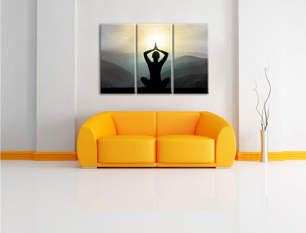 Pixxprint Yoga und Meditation in den Bergen B&W Detail 3-Teiler Leinwandbild 120x80 Bild auf Leinwan