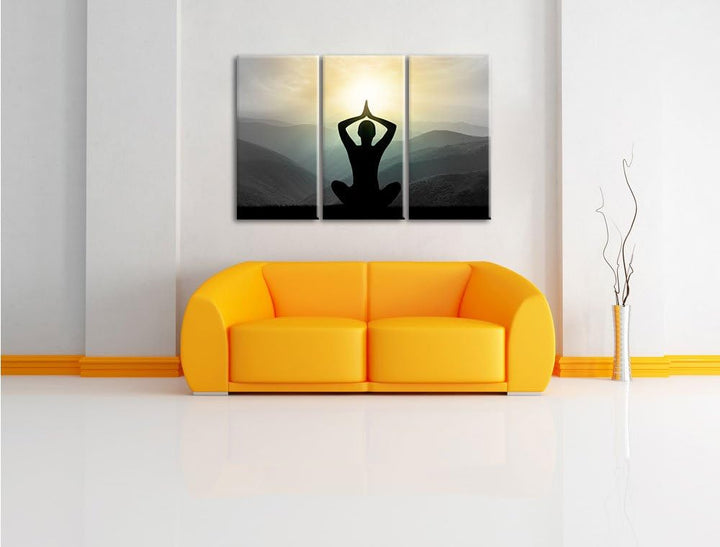 Pixxprint Yoga und Meditation in den Bergen B&W Detail 3-Teiler Leinwandbild 120x80 Bild auf Leinwan