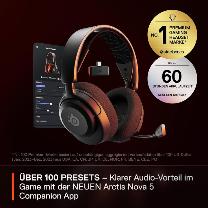 SteelSeries Arctis Nova 5 Wireless Gaming Headset – Multi-System – Magnetische Neodym-Treiber – 100+