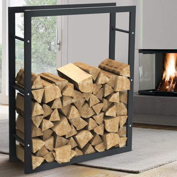 BAKAJI Holzregal, vertikal, rechteckig, aus Metall, für den Innenbereich, Holz, Haus, Garten für Kam