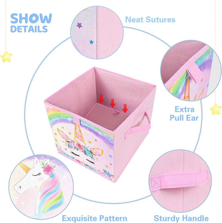 WERNNSAI Aufbewahrungsbox für kinder– 4er Pack Einhorn Faltbare Aufbewahrungswürfel aus Stoff und Mä
