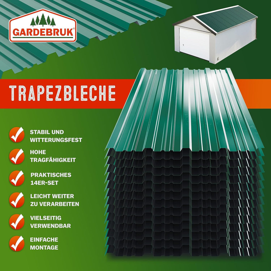 GARDEBRUK® 14x Trapezblech 110x46cm = 7m² Verzinkt Rostresistent Wetterfest Profilblech Dachblech We