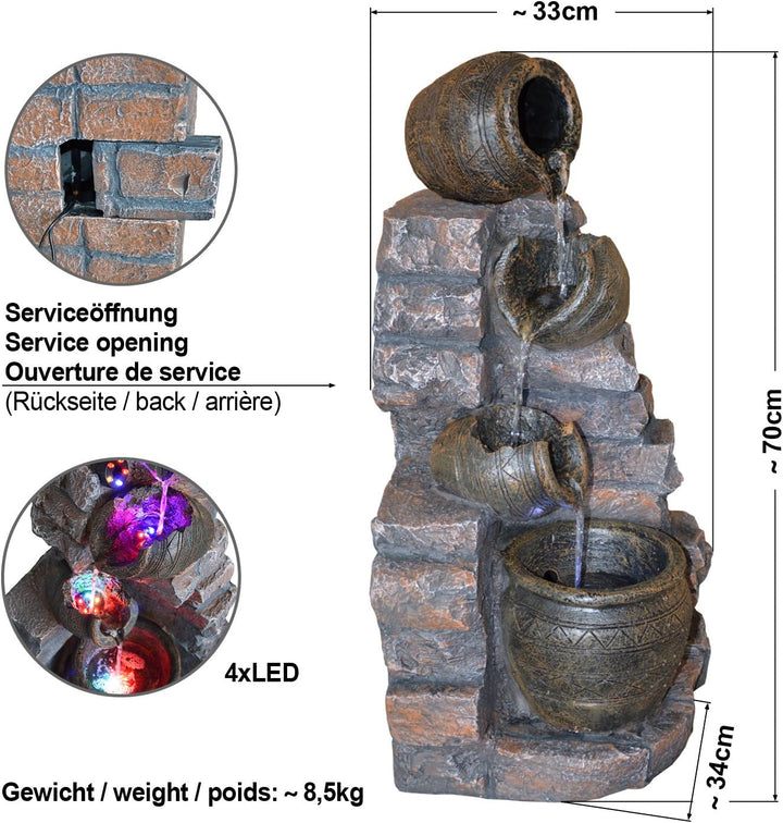 Zimmerbrunnen Gartenbrunnen Brunnen Zierbrunnen Brunnen Springbrunnen Vogelbad mit RGB Licht 230V To